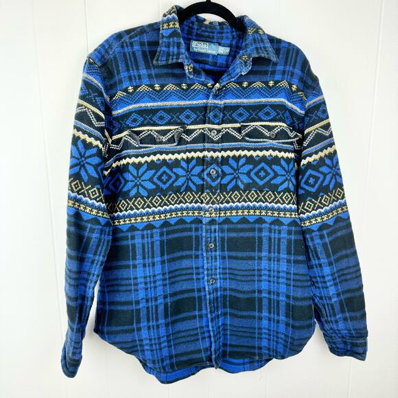 Vintage Polo Ralph Lauren Aztec Tribal Thick Button Down Men Size L Heavy Cotton - Picture 1 of 5